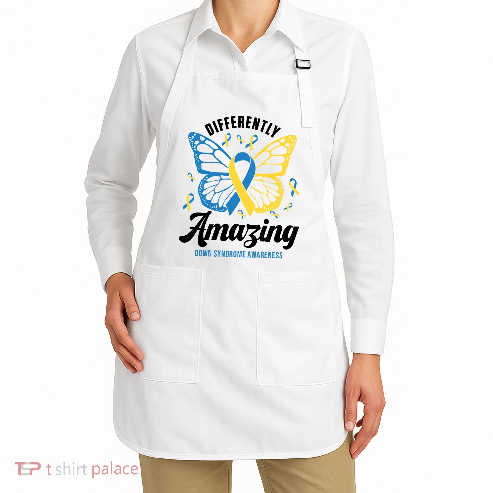Differently Amazing Down Syndrome Awareness Butterfly Ribbon Apron