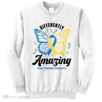 Differently Amazing Down Syndrome Awareness Butterfly Ribbon Sweatshirt thumb 0