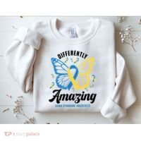 Differently Amazing Down Syndrome Awareness Butterfly Ribbon Sweatshirt thumb 2