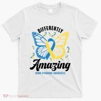 Differently Amazing Down Syndrome Awareness Butterfly Ribbon T-Shirt thumb 0