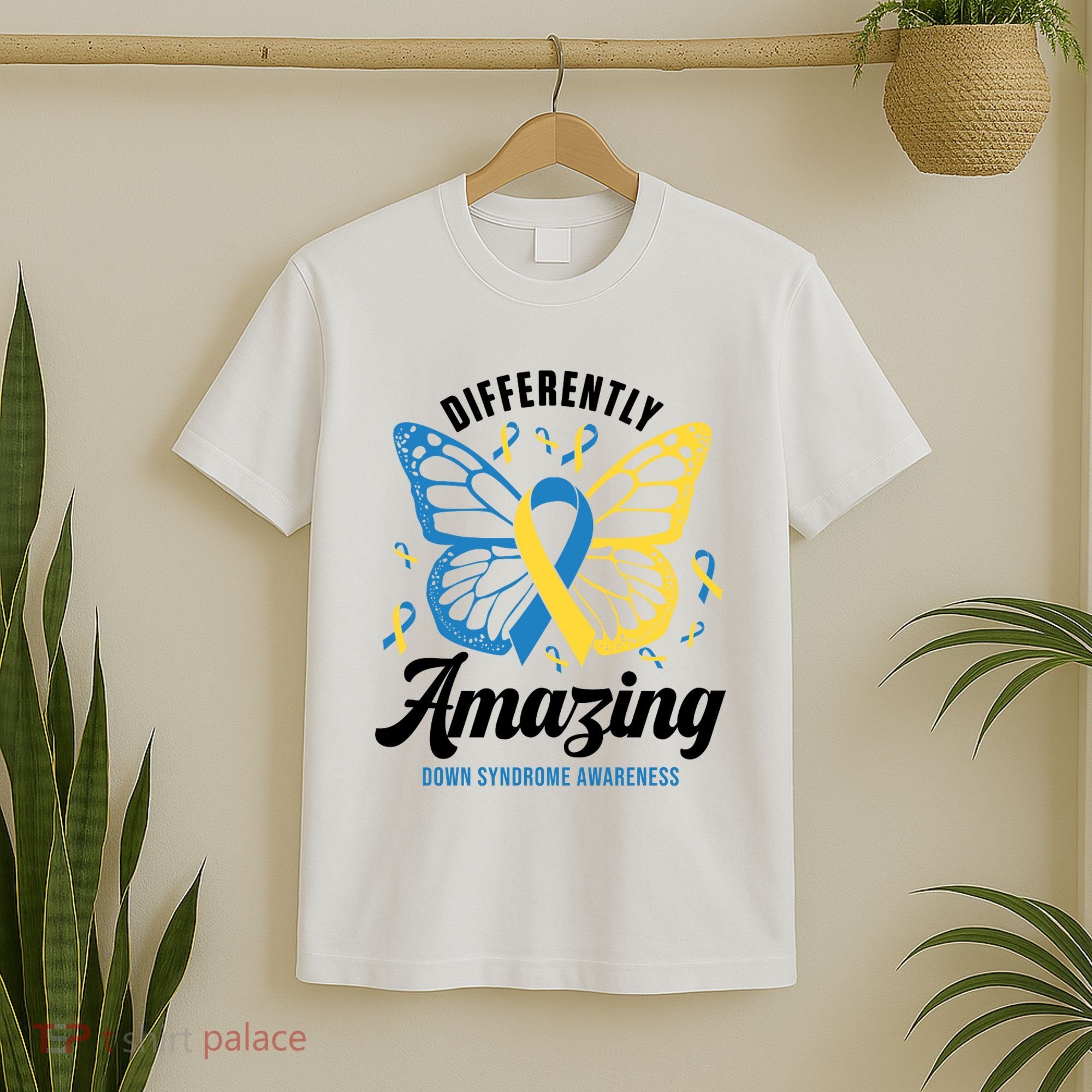 Differently Amazing Down Syndrome Awareness Butterfly Ribbon T-Shirt