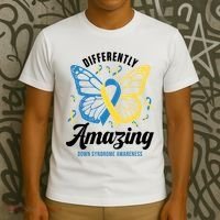 Differently Amazing Down Syndrome Awareness Butterfly Ribbon T-Shirt thumb 3