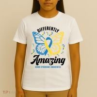 Differently Amazing Down Syndrome Awareness Butterfly Ribbon T-Shirt thumb 4