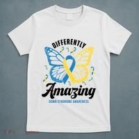 Differently Amazing Down Syndrome Awareness Butterfly Ribbon T-Shirt thumb 5