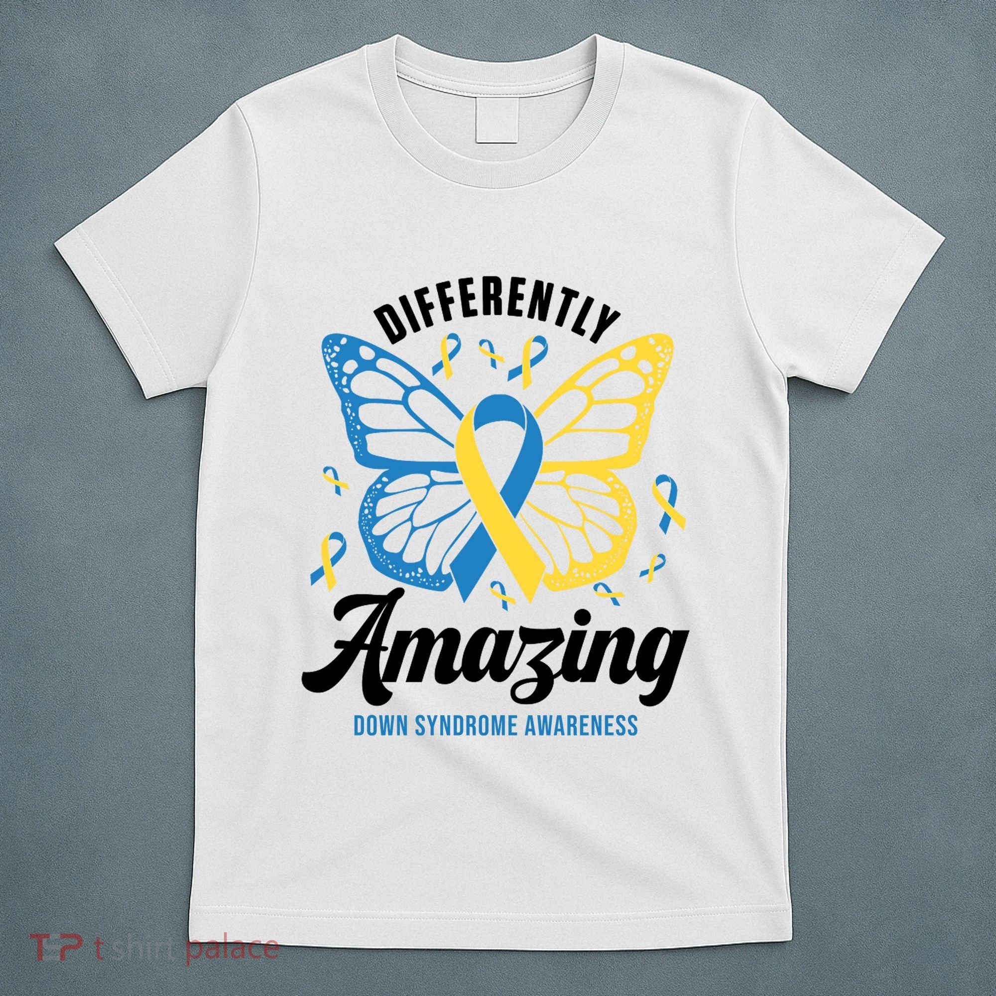Differently Amazing Down Syndrome Awareness Butterfly Ribbon T-Shirt