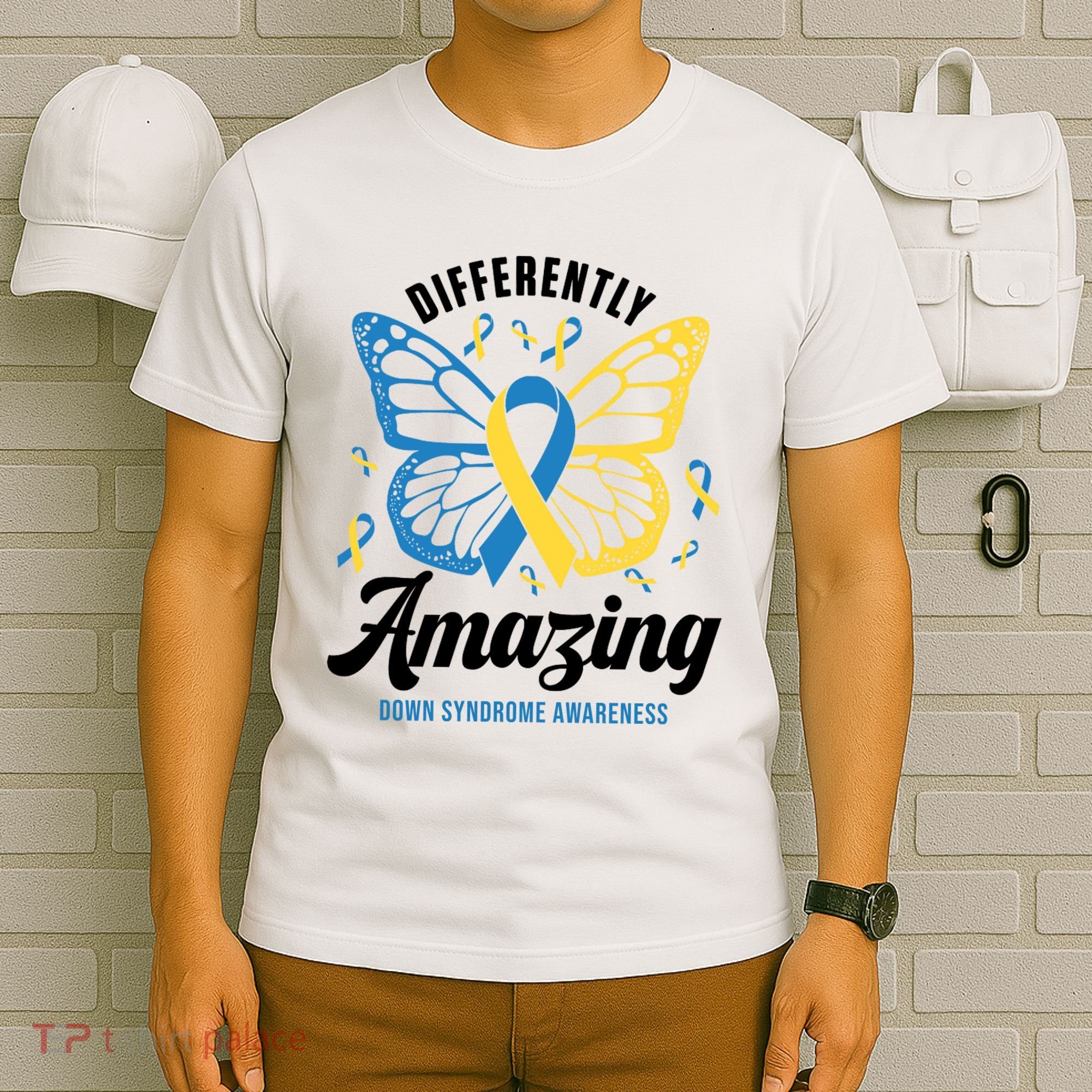 Differently Amazing Down Syndrome Awareness Butterfly Ribbon T-Shirt
