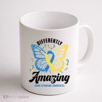 Differently Amazing Down Syndrome Awareness Butterfly Ribbon Coffee Mug thumb 1