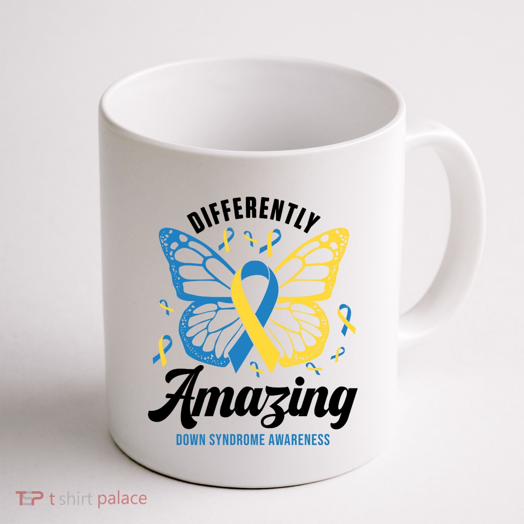 Differently Amazing Down Syndrome Awareness Butterfly Ribbon Coffee Mug