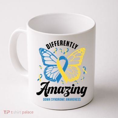 Differently Amazing Down Syndrome Awareness Butterfly Ribbon Coffee Mug
