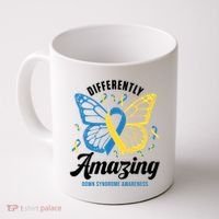 Differently Amazing Down Syndrome Awareness Butterfly Ribbon Coffee Mug thumb 0