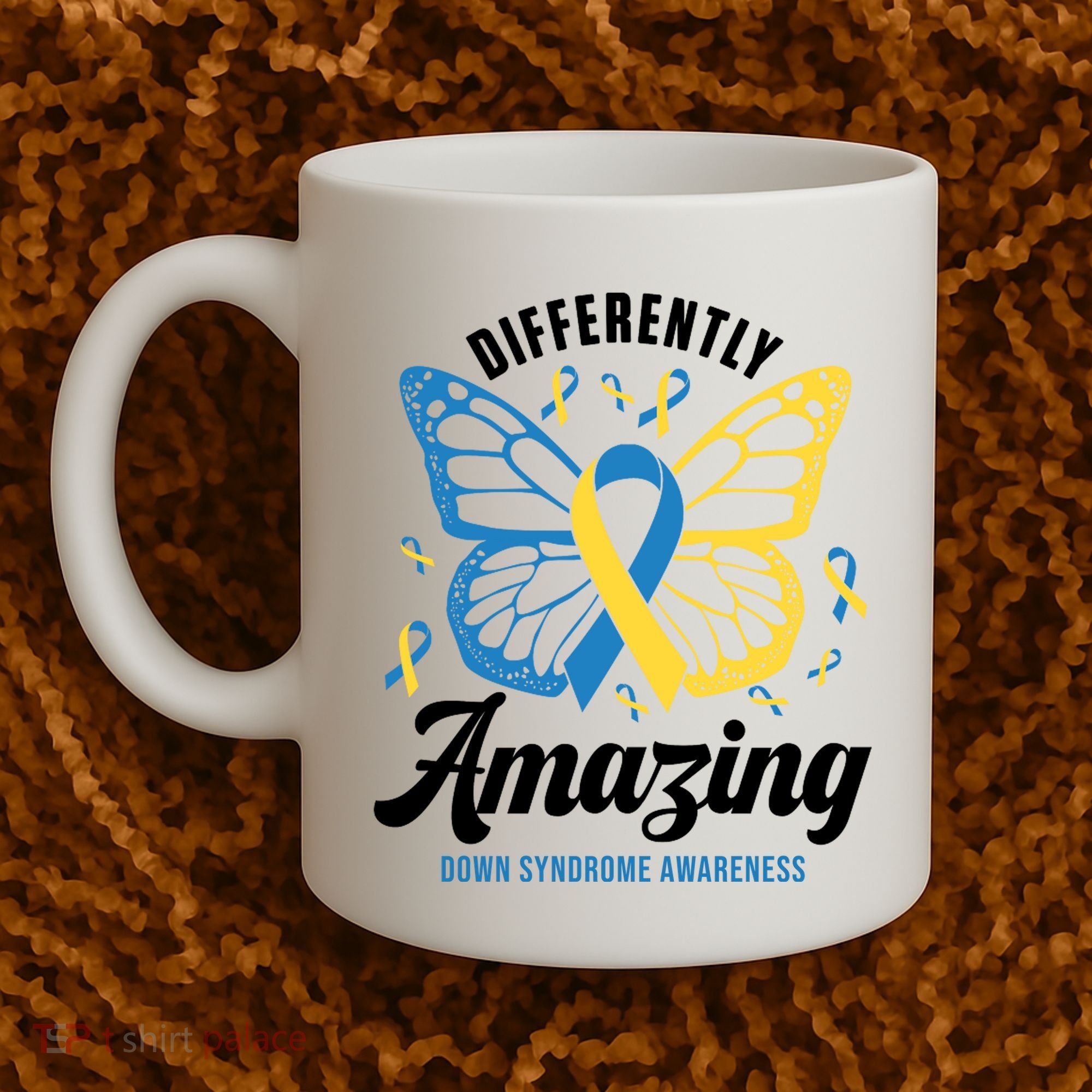 Differently Amazing Down Syndrome Awareness Butterfly Ribbon Coffee Mug