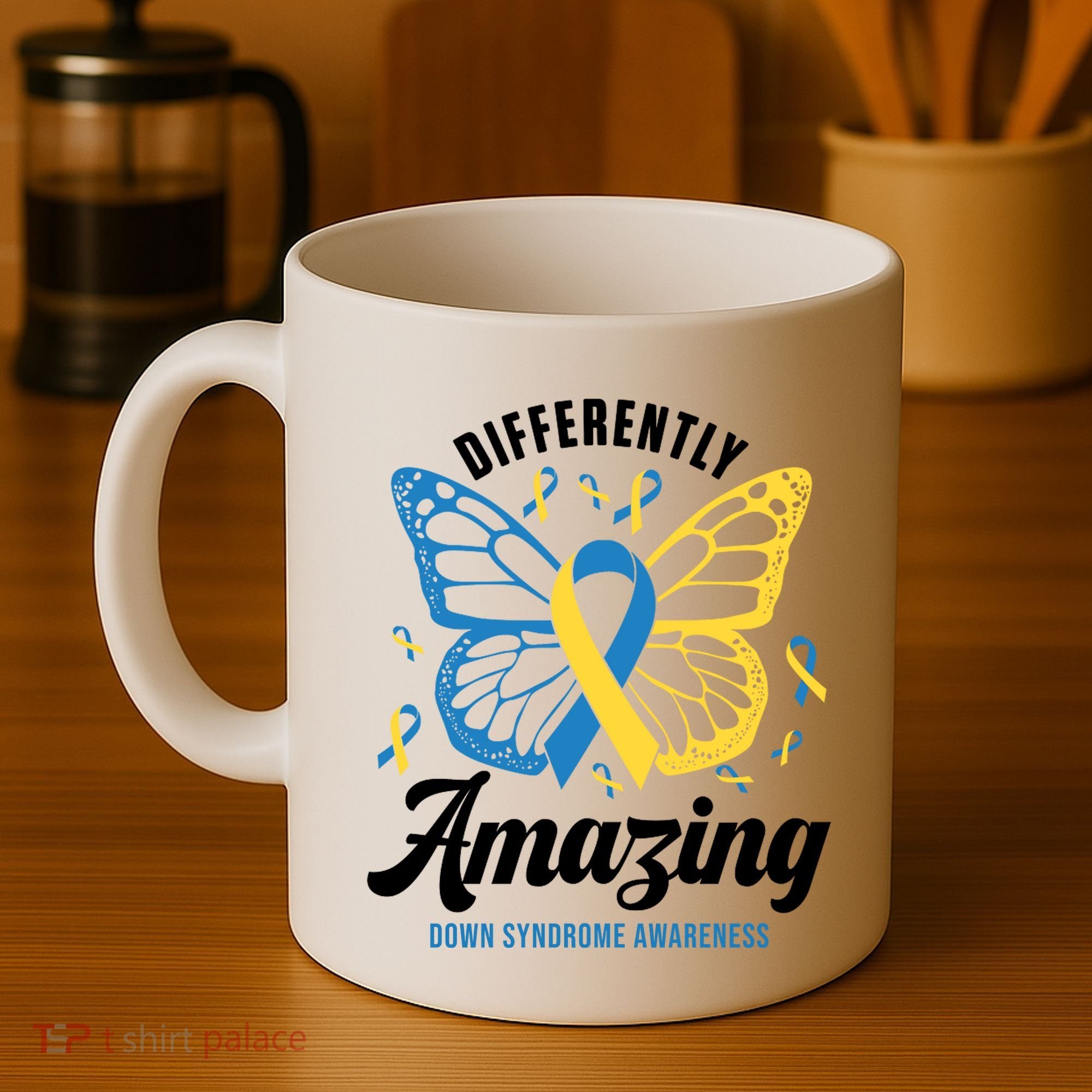 Differently Amazing Down Syndrome Awareness Butterfly Ribbon Coffee Mug