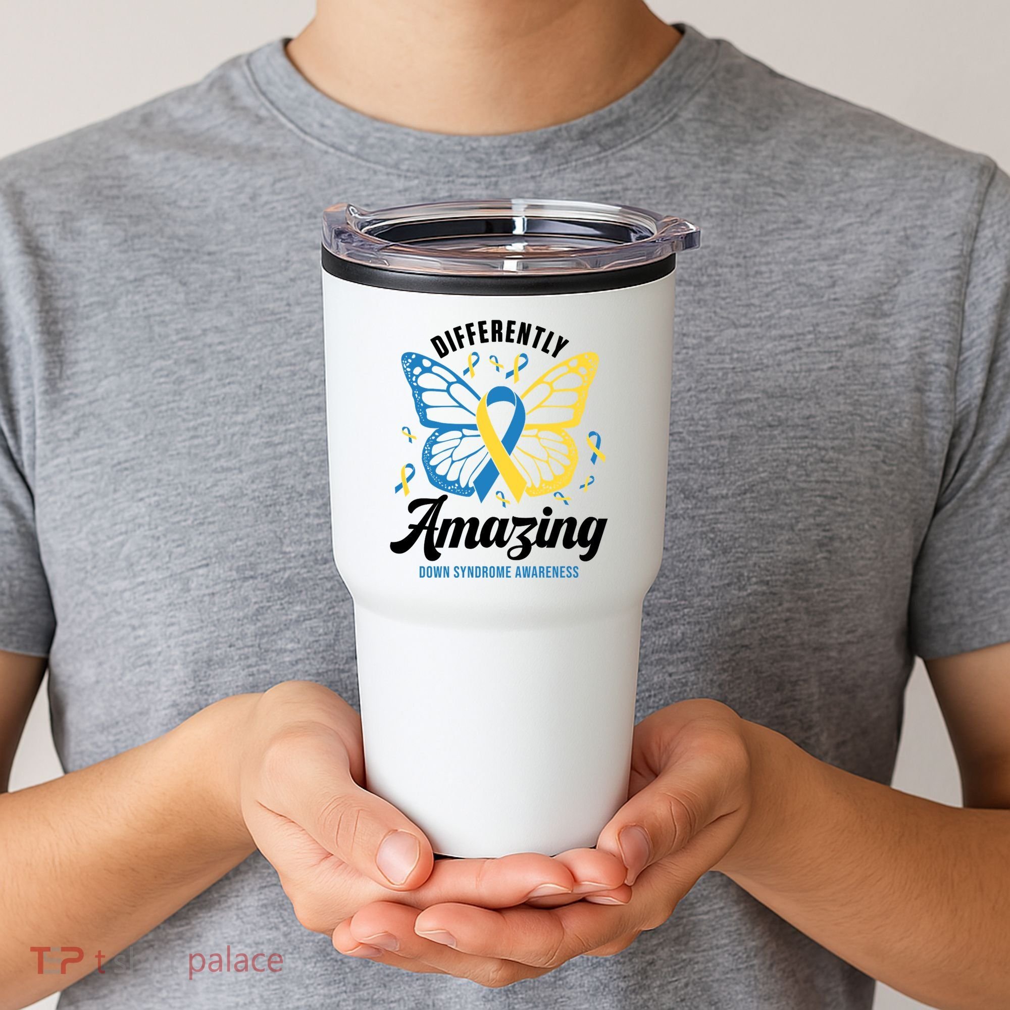 Differently Amazing Down Syndrome Awareness Butterfly Ribbon Tumbler