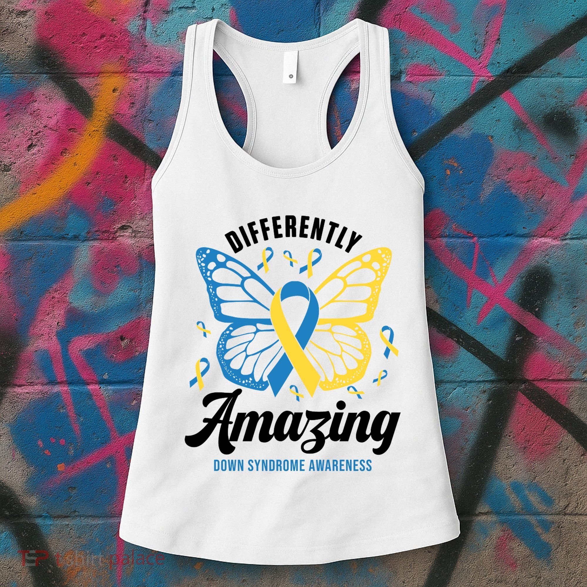 Differently Amazing Down Syndrome Awareness Butterfly Ribbon Women's Tank Top