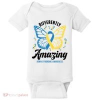 Differently Amazing Down Syndrome Awareness Butterfly Ribbon Baby Bodysuit thumb 0