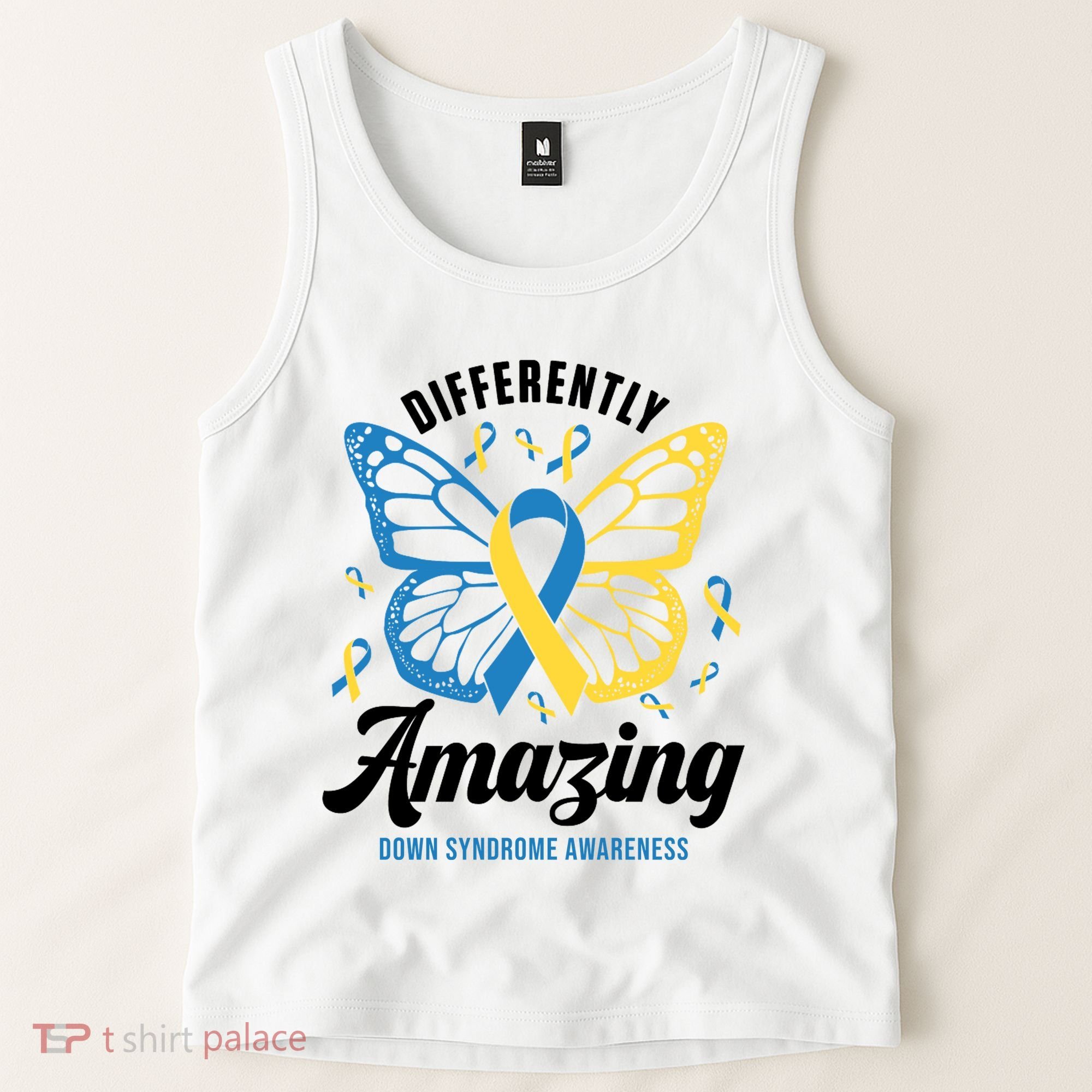 Differently Amazing Down Syndrome Awareness Butterfly Ribbon Tank Top