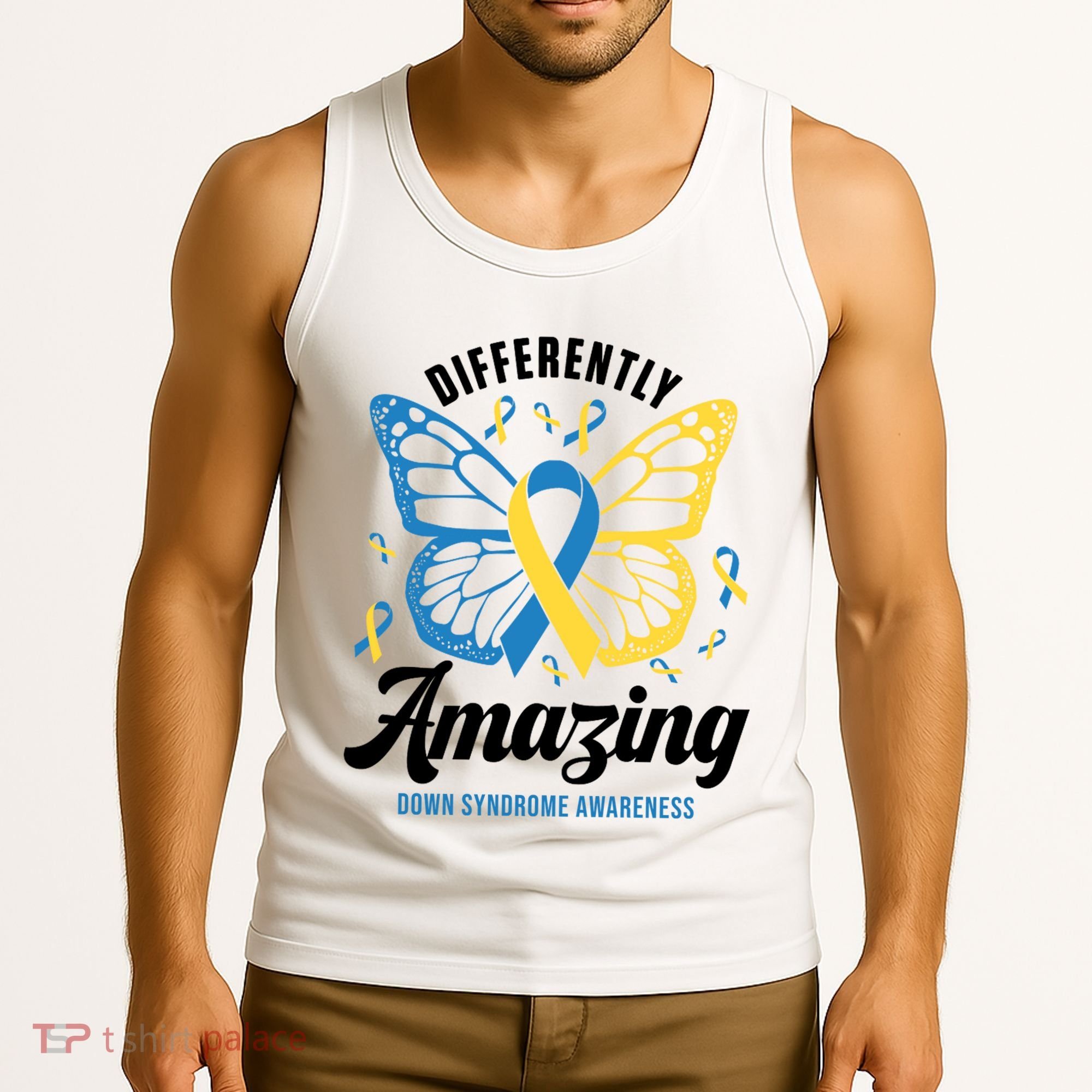 Differently Amazing Down Syndrome Awareness Butterfly Ribbon Tank Top