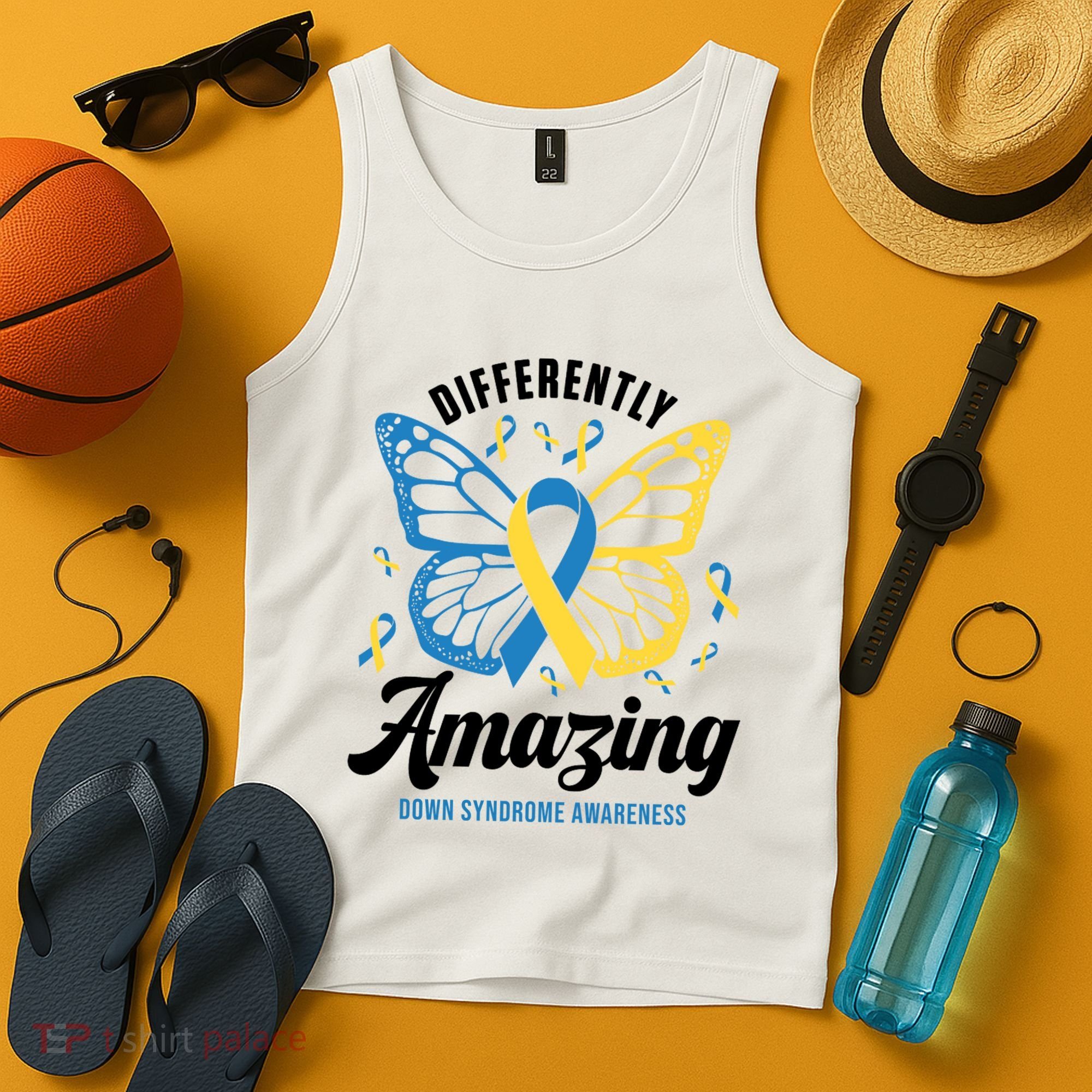 Differently Amazing Down Syndrome Awareness Butterfly Ribbon Tank Top