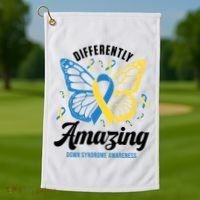 Differently Amazing Down Syndrome Awareness Butterfly Ribbon Golf Towel thumb 1