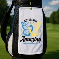 Differently Amazing Down Syndrome Awareness Butterfly Ribbon Golf Towel thumb 2