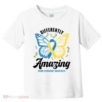 Differently Amazing Down Syndrome Awareness Butterfly Ribbon Toddler T-Shirt thumb 0