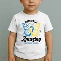 Differently Amazing Down Syndrome Awareness Butterfly Ribbon Toddler T-Shirt thumb 2