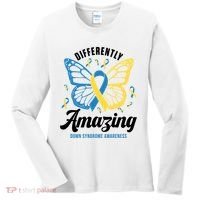 Differently Amazing Down Syndrome Awareness Butterfly Ribbon Women's Long Sleeve Shirt thumb 0