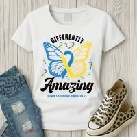 Differently Amazing Down Syndrome Awareness Butterfly Ribbon Women's T-Shirt thumb 3