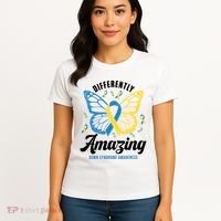Differently Amazing Down Syndrome Awareness Butterfly Ribbon Women's T-Shirt thumb 4