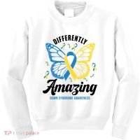 Differently Amazing Down Syndrome Awareness Butterfly Ribbon Kids Sweatshirt thumb 0