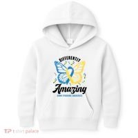 Differently Amazing Down Syndrome Awareness Butterfly Ribbon Kids Hoodie thumb 0