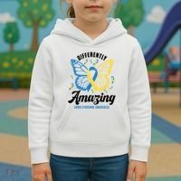 Differently Amazing Down Syndrome Awareness Butterfly Ribbon Kids Hoodie thumb 3
