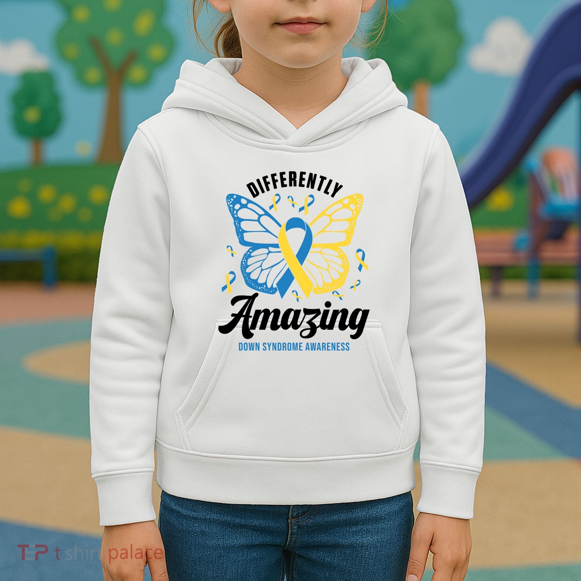 Differently Amazing Down Syndrome Awareness Butterfly Ribbon Kids Hoodie