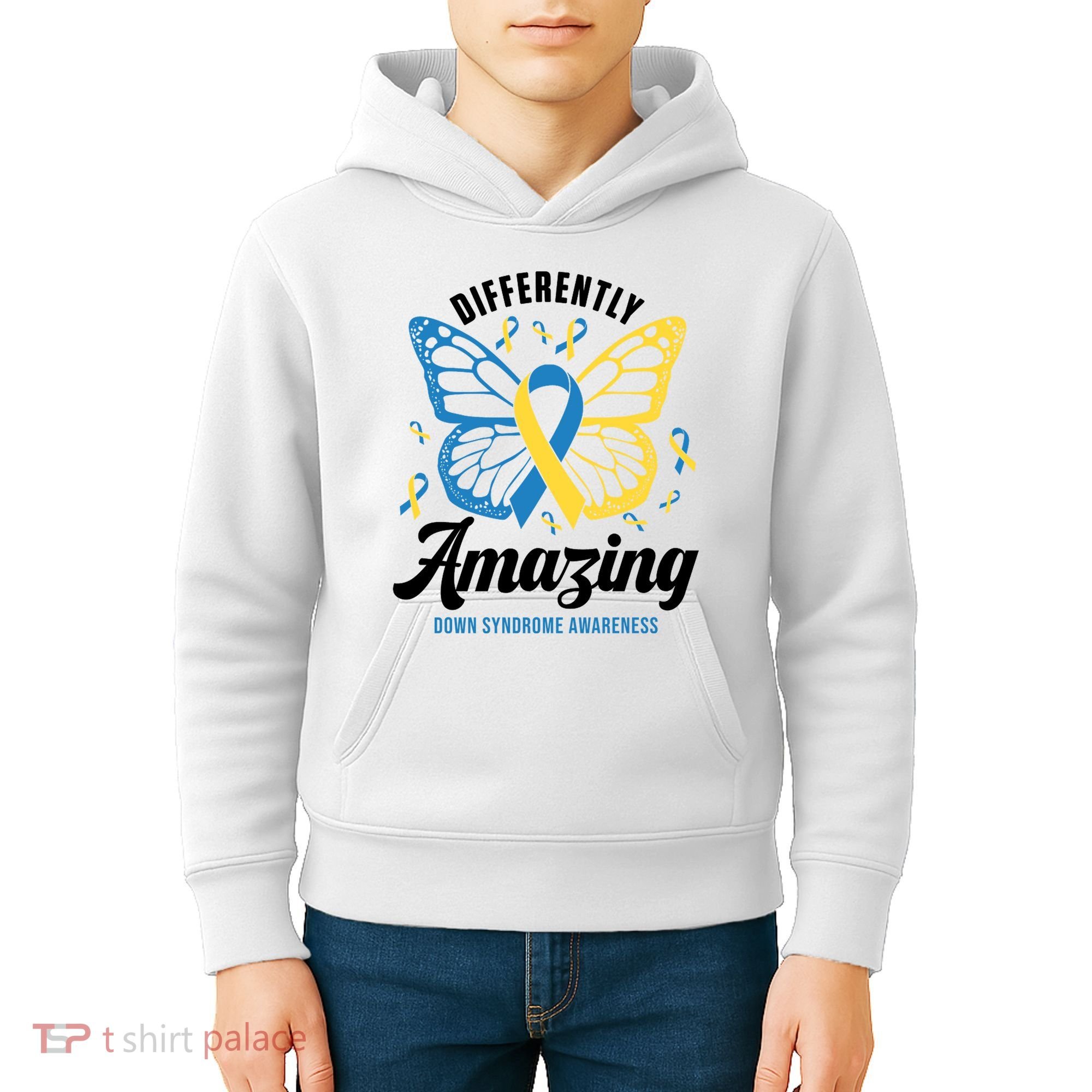 Differently Amazing Down Syndrome Awareness Butterfly Ribbon Kids Hoodie