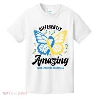Differently Amazing Down Syndrome Awareness Butterfly Ribbon Kids T-Shirt thumb 0