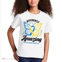 Differently Amazing Down Syndrome Awareness Butterfly Ribbon Kids T-Shirt thumb 2