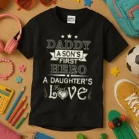 Daddy A Son's First Hero Daughters First Love Kids T-Shirt thumb 3