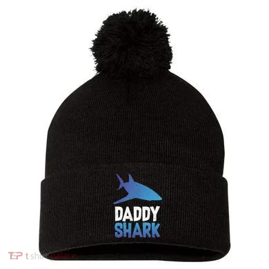Daddy Shark Pom Pom 12in Knit Beanie
