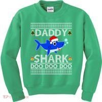 Daddy Shark Doo Doo Cute Ugly Christmas Kids Sweatshirt thumb 0