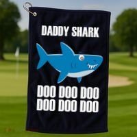 Daddy Shark Funny Cute Golf Towel thumb 1