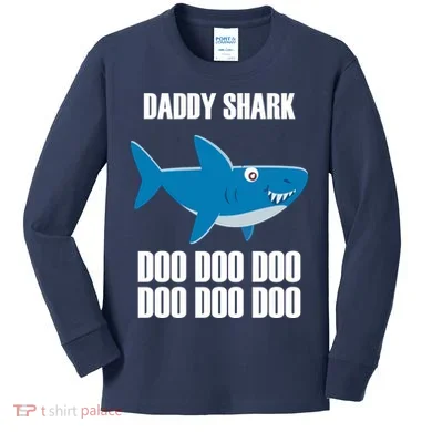 Daddy Shark Funny Cute Kids Long Sleeve Shirt