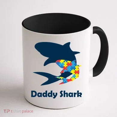 Daddy Shark Puzzles Autism Awareness Coffee Mug back