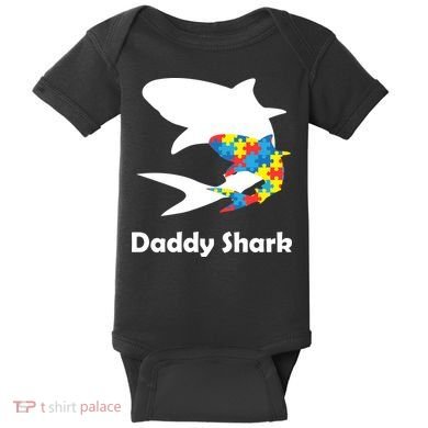 Daddy Shark Puzzles Autism Awareness Baby Bodysuit