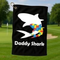 Daddy Shark Puzzles Autism Awareness Golf Towel thumb 1