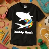 Daddy Shark Puzzles Autism Awareness Kids T-Shirt thumb 3