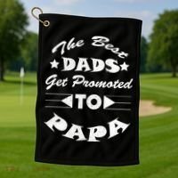 Dads Get Promoted To Papa Funny Father's Day Golf Towel thumb 1