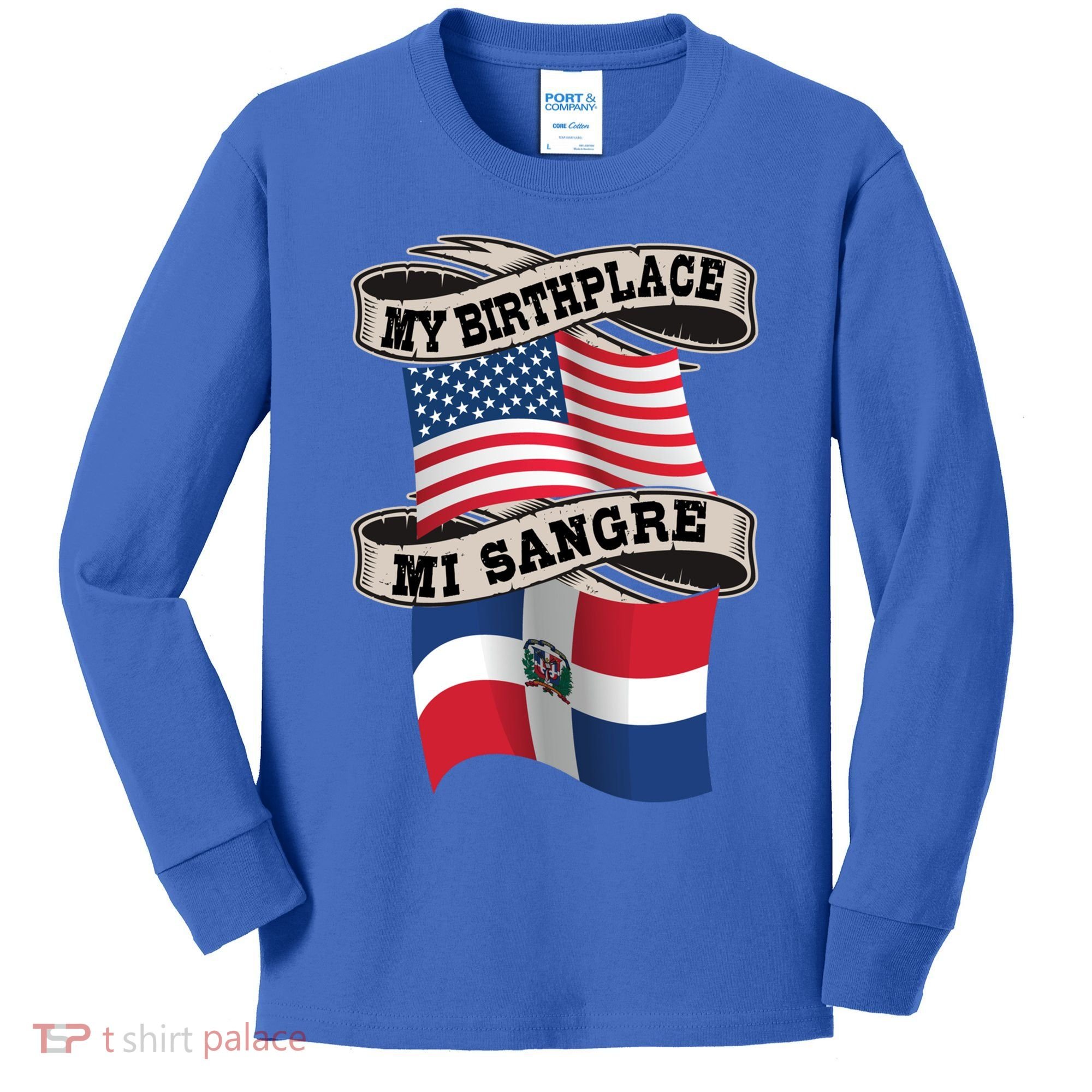 Dominican American Flag Half American Half Dominican Roots Gift Kids Long Sleeve Shirt