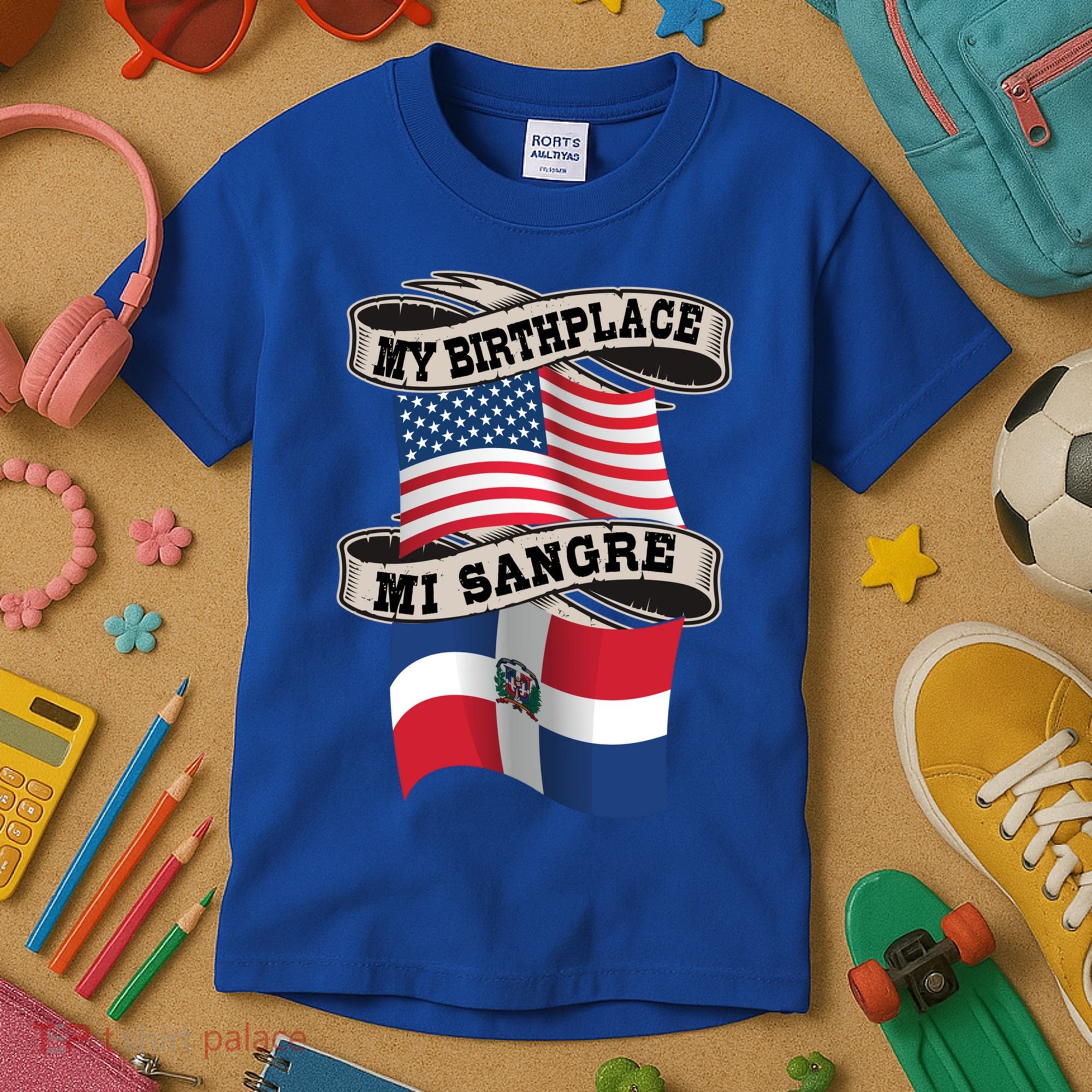 Dominican American Flag Half American Half Dominican Roots Gift Kids T-Shirt