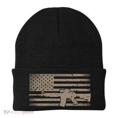 Distressed American Flag Ar15 Gift For Gun Lovers Ar15 Gift Beanie