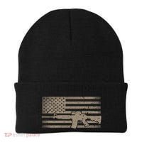 Distressed American Flag Ar15 Gift For Gun Lovers Ar15 Gift Beanie thumb 0